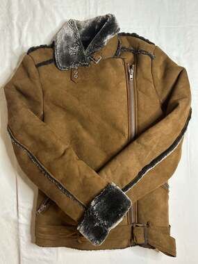 Minkpink Faux Fur Lined Suede Biker Aviator Jacket
